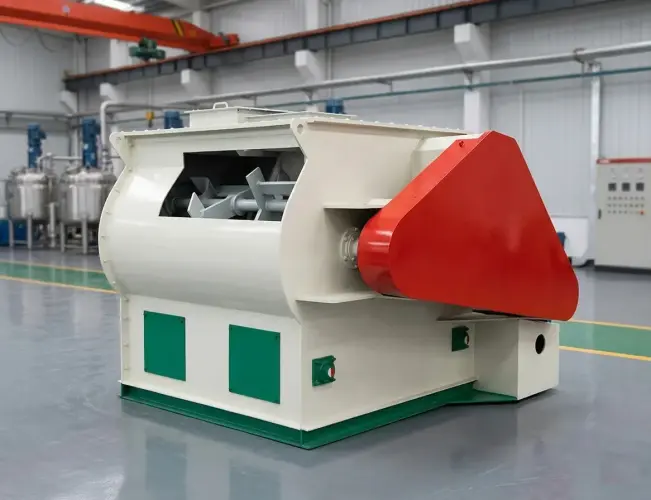 double shaft paddle structure inside poultry feed mixing equipment